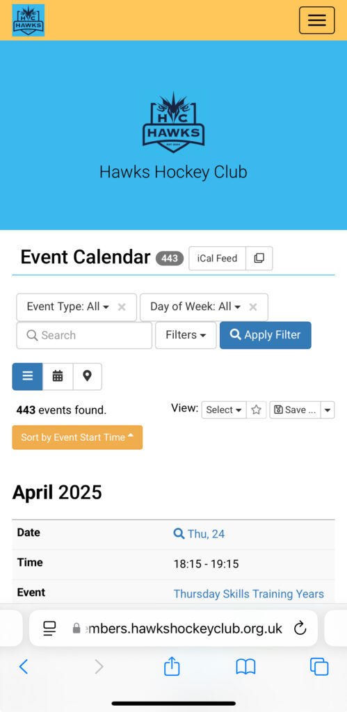 Events Calendar homepage