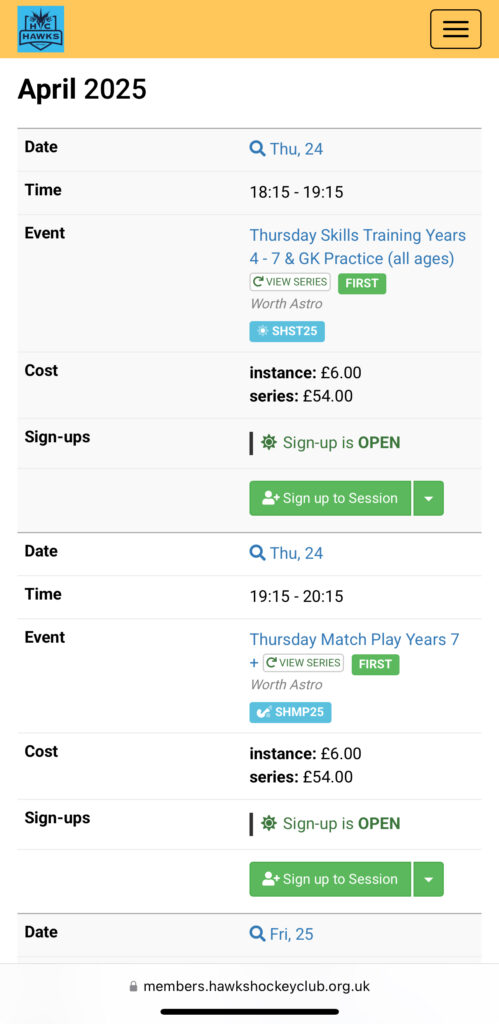Sessions you can signup to